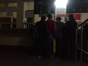 Fighting the crowds at the busy train station.